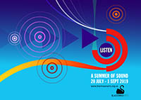 listen-mini Graphic image showing geometric shapes representing sound waves.