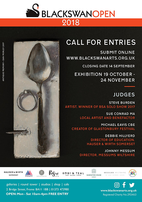 Call to artists flyer advertising Black Swan Arts Open 2018