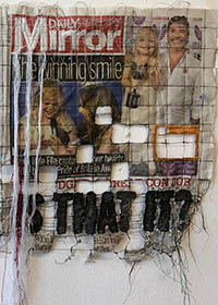 yo19-poppy-thomas Mixed media with textiles sewn into newspaper
