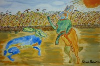 frome-creatives-mini Silk painting with two boxing hares.
