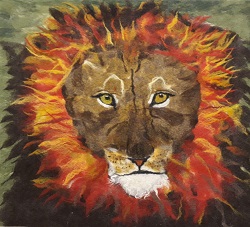 flat-felt-bessie Portrait of a male lion made with felt.